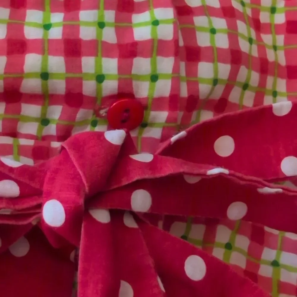 Infant Girl Y2K Rare Editions Pink Green Checkered Flower Crochet Dress‎